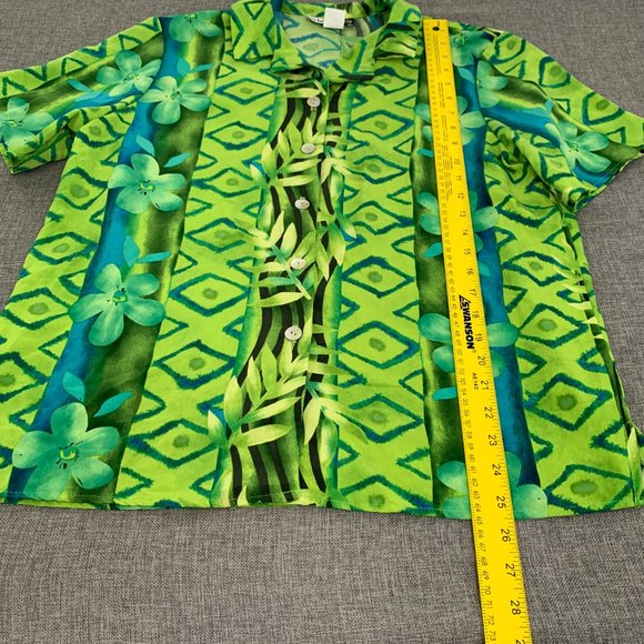 Michele Michelle vintage Green Button Down Shirt Size 14 Floral Top retro‎ - Picture 5 of 9